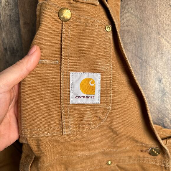 Vintage Carhartt Double Knee Bib Overall Brown Canvas Workwear Men's Size Medium - Picture 6 of 15